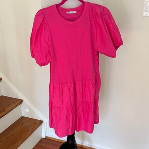 Zara Bright Pink Puff Sleeve Mini Dress M